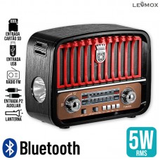 Caixa de Som Bluetooth Retrô LES-J108 Lehmox - Madeira Vermelha
